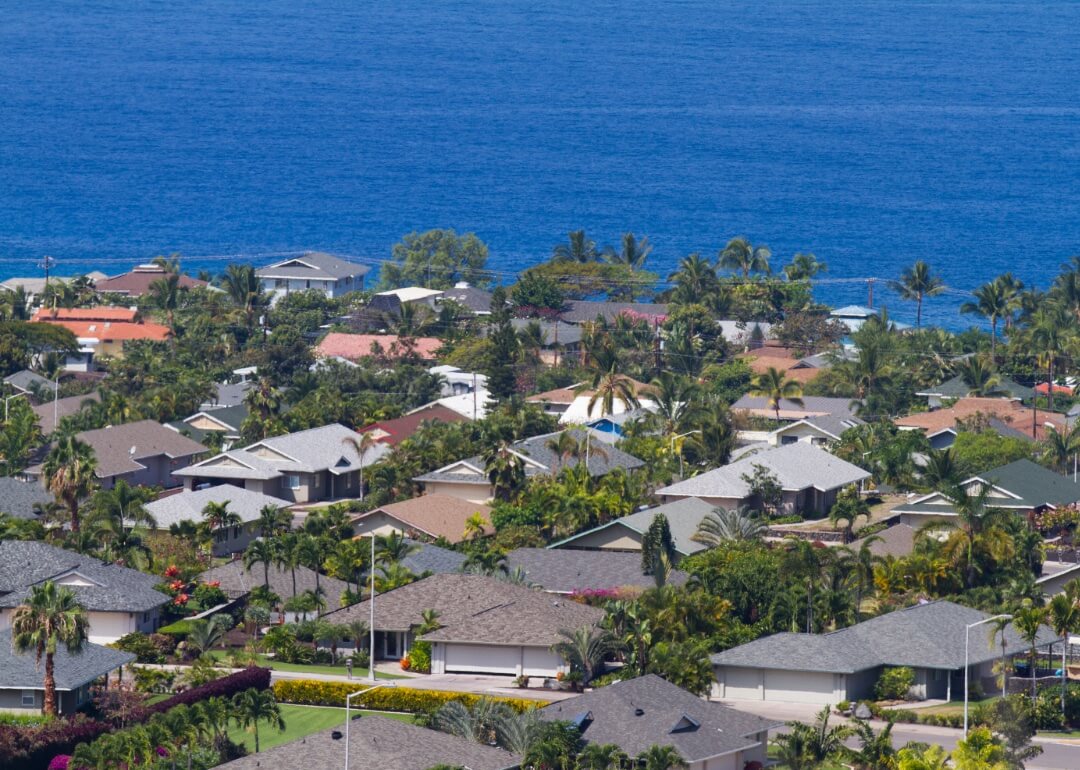 Aerial view of houses in Kona, Hawaii.