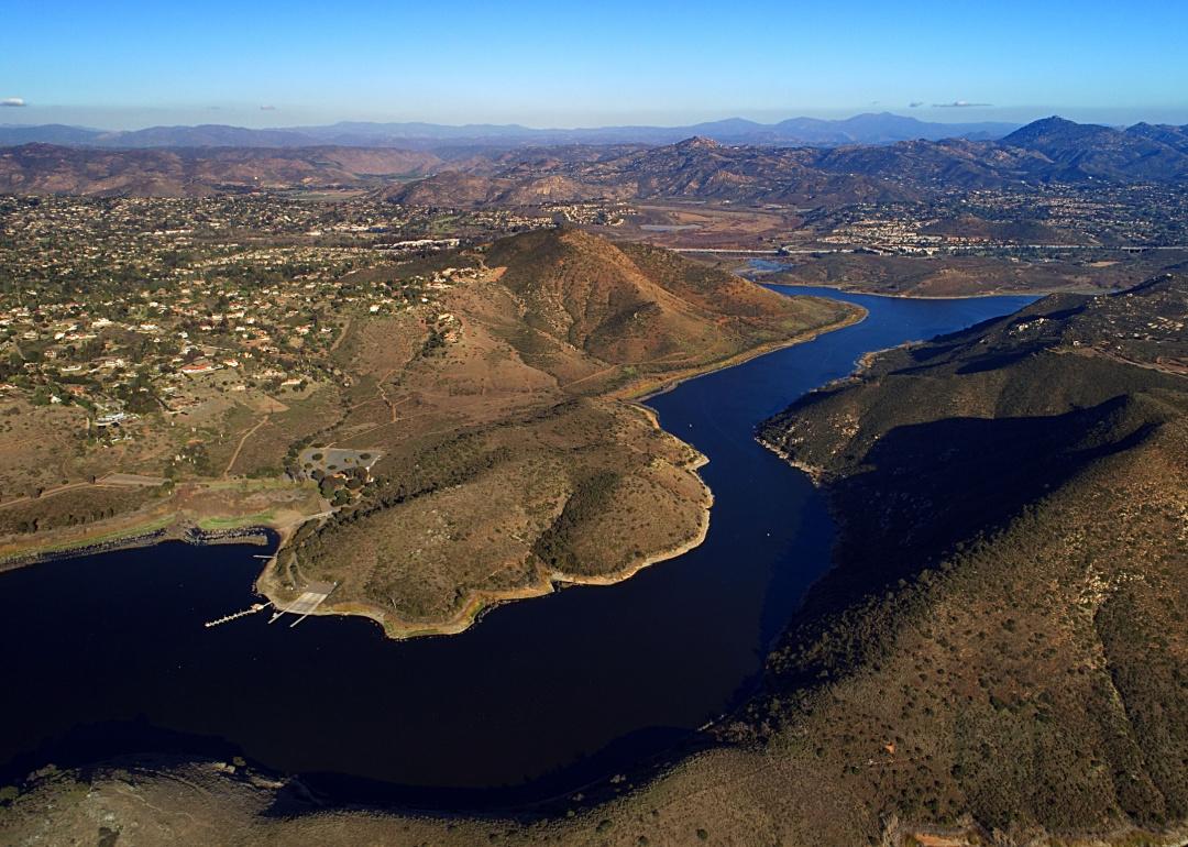 Aerial view of Lake Hodges in Escondido.